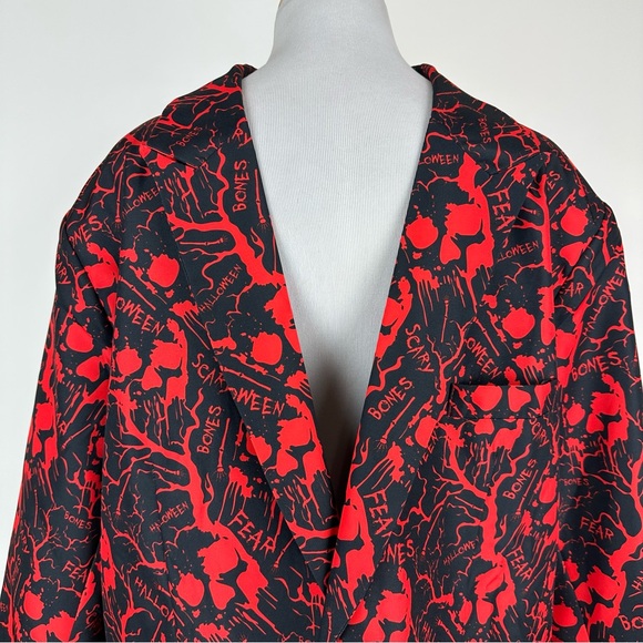 Men’s Halloween Balck Red Fear Bones Halloween Print Suit Size XL - Picture 9 of 15